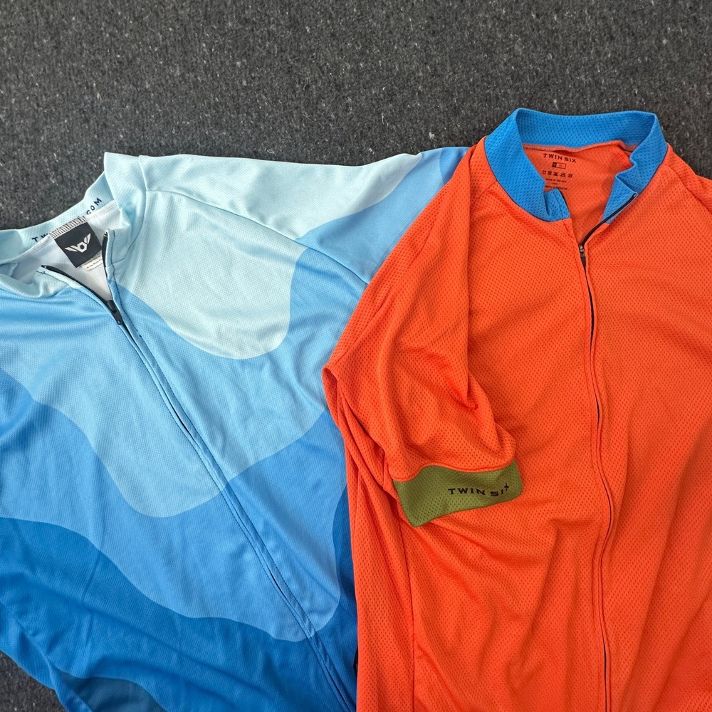 Twin Six Cycling Jersey Mens XL Blue Orange Lot 2 Full Zip Short Sleeve Biking